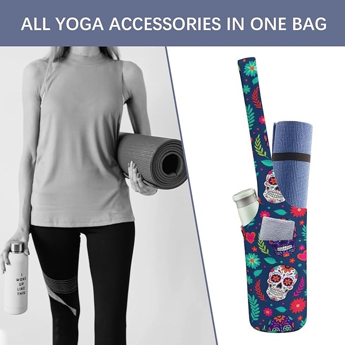 Aiyoolee Single Shoulder Yoga Mat Carrier Bag Portable Spacious with Pocket for Yoga Gym Fitness Travel