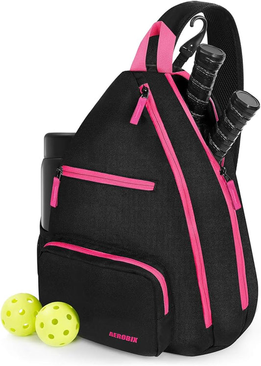AEROBIX Pickleball Bag for Women & Men, Pickle Ball Backpack - Upgraded Zippers, Large Capacity, Padded Paddle Pocket, Adjustable Sling Bag (No Accessories)