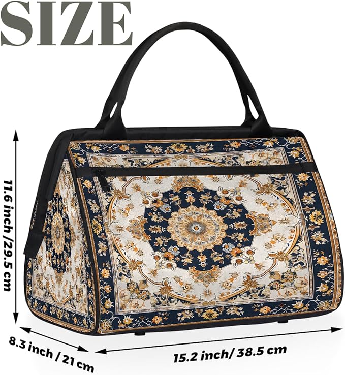 Travel Duffle Bag, Mandala Carpet Flower Overnight Weekender Tote Bag for Women Men Waterproof Carry On Luggage with Zipper Lightweight Sport Gym Bag for Traveling Yoga Camping Traveling Gifts