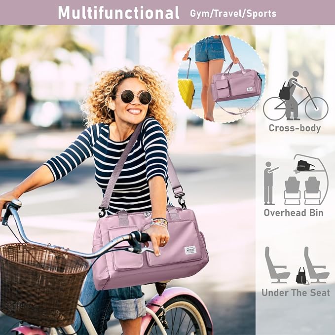 NPBAG Women Travel Duffel, Multi Functional Large Expandable Weekender Carry-on Tote, Gym Workout Overnight Bag, Mommy Hospital Bag for Labor and Delivery