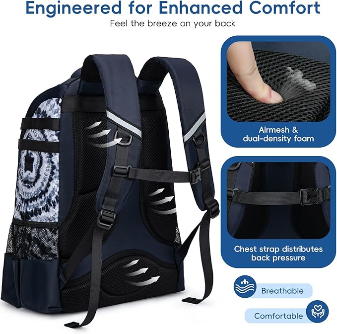 Baseball Bag for Youth | Softball Backpack 50L Large Capacity with Shoe Compartment and 4 Bat Holders | Nova Flare Series