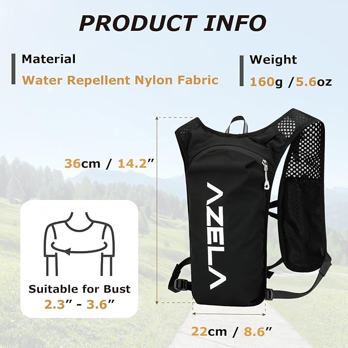 YAPJEB Lightweight Hydration Pack Backpack Vest, Optional 1.5L 2L BPA Free Water Bladder - Leakproof Breathable for Men Women Running Hiking Cycling Marathon
