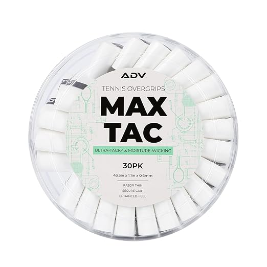 ADV MaxTac Tacky Tennis Overgrip - 30 Pack Extremely Sticky Non-Slip Tennis Grips Overgrip - Razor-Thin & Easy to Use Pro Tennis Racquet Grip Tape (30-Pack White)