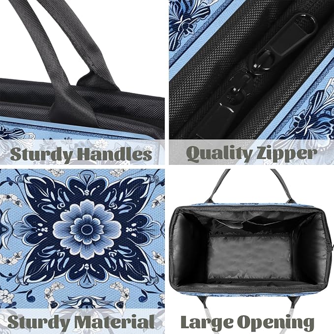 Travel Duffle Bag, Ethnic Mandala Blue Flowers Overnight Weekender Tote Bag for Women Men Waterproof Carry On Luggage with Zipper Lightweight Sport Gym Bag for Traveling Yoga Camping Traveling Gifts