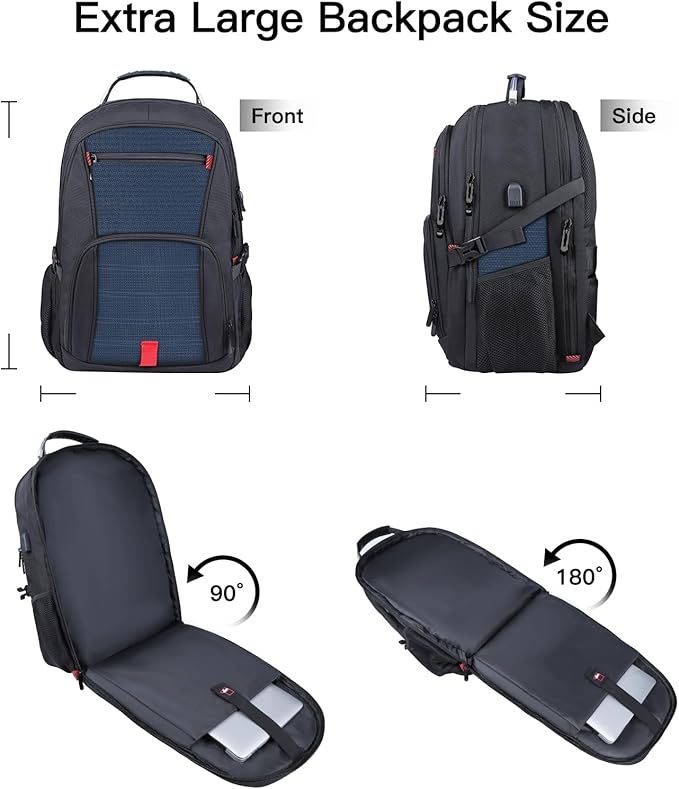 ANTERK Extra Large Backpack, Travel Laptop Backpack, Sturdy TSA Water Resistant 17.3 Inch Backpacks with USB Port, Anti Theft Business Computer Backpacks Gifts for Men Women, Blue