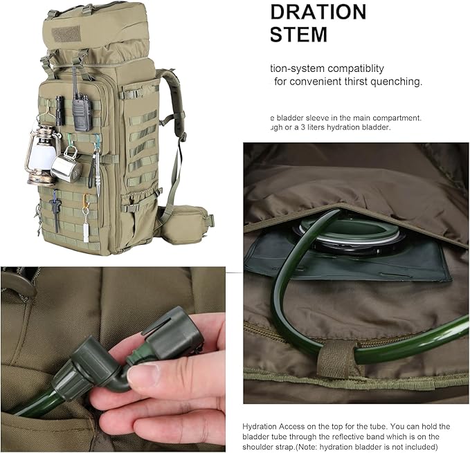Zsearaymy 75L Hiking MOLLE Backpack with Internal Frame & Rain Cover for Tactical, Camping, Backpacking, Survival Travel (OD.Green)