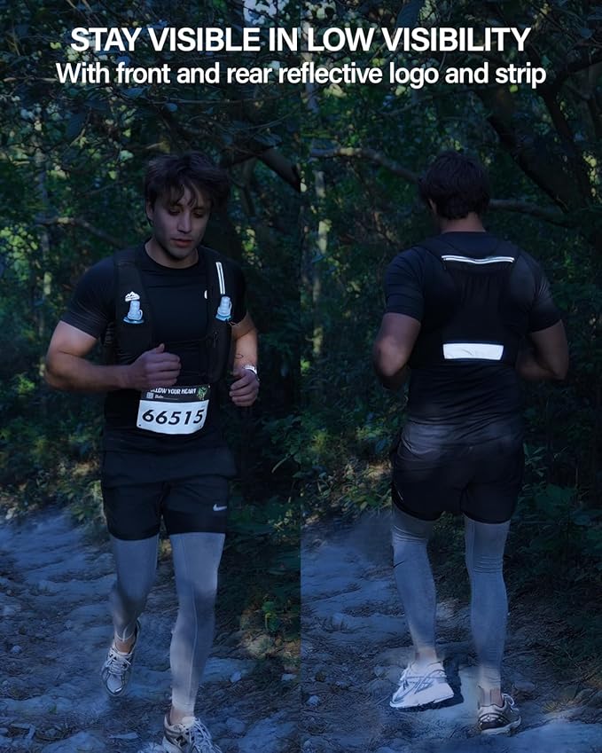 Zelvot Running Vest for Women Men, USA Original Patent, Adjustable Chest Straps Running Hydration Vest with 500ml Soft Flask, Lightweight Reflective Hydration Backpack for Marathon