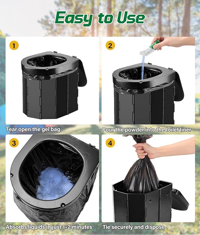 40 PACK Portable Toilet Bags Poo Gel Set, 12 Gallon Camping Toilet Bag with Eco Super Absorbent Power, Emergency Poo Gel Bags for Camping, Hiking, RV Trips, Car Travel, Extra Large Universal Fit