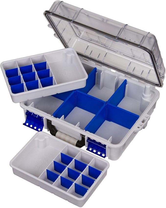 Flambeau Outdoors 3000WPNC Waterproof Satchel 3000, Portable Waterproof Tackle Box with Trays, Gray/Clear - without Bottom Cage