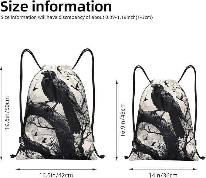 Black Crow Pattern Drawstring Backpack Bag - Sports Gym Sack For Women Men