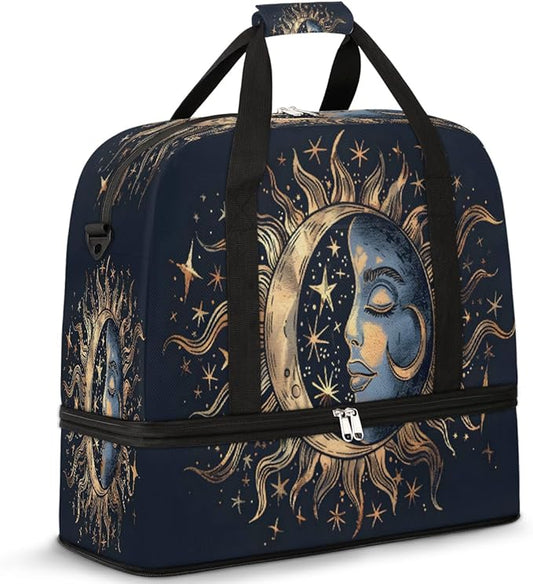 Sun Design Cool Travel Duffle Bags With Shoes Compartment for Women Men Weekender Overnight Bag Foldable Sports Tote Gym Carry On Luggage Handlebag for Travel Yoga Hospital Workout