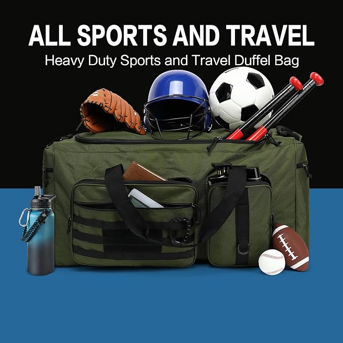 120L Extra Large Gym Duffle Bag for Men Women 32" Heavy Duty Duffel Bags for Travel with Shoes Compartment Tactical Sports Gym Equipment Bag for Football Baseball & Training, Upgraded Green
