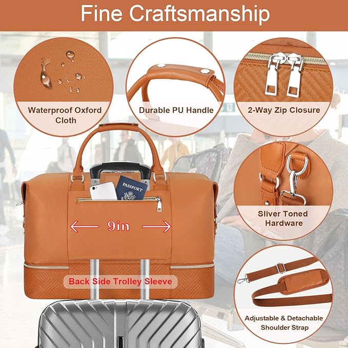 Weekender Bag for Women, Travel Duffel Bag Carry On Overnight Bag with Shoe Compartment Large Nylon Travel Weekend Tote Bag