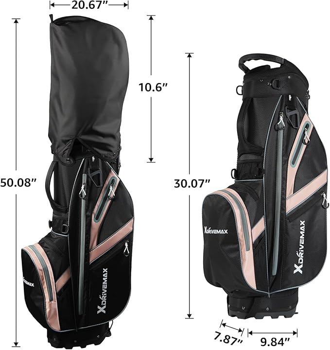 XDriveMax Golf Stand Bag, Lightweight 8-Way Top Dividers Golf Bag with Insulated Cooler Pocket, Dual Strap System & Rain Cover, Includes Golf Accessory Kit