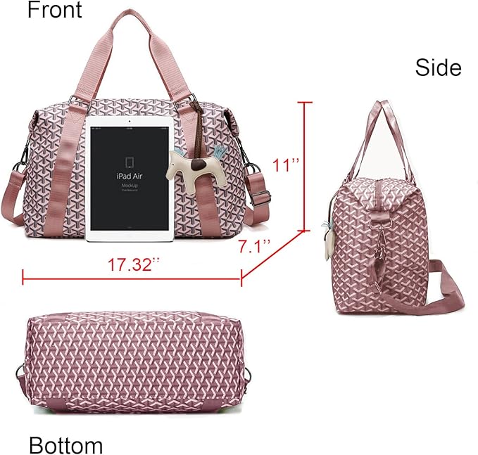 Weekender Duffel Sport Gym Bag Overnight Travel duffle Bags with Wet Pocket S4-Check Pink