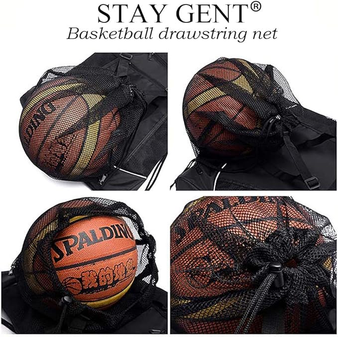 STAY GENT Drawstring Basketball Backpack for Boys, Foldable Soccer Backpack Gym Bag Sackpack Sports Sack with Detachable Ball Mesh Bag for Volleyball Baseball Yoga
