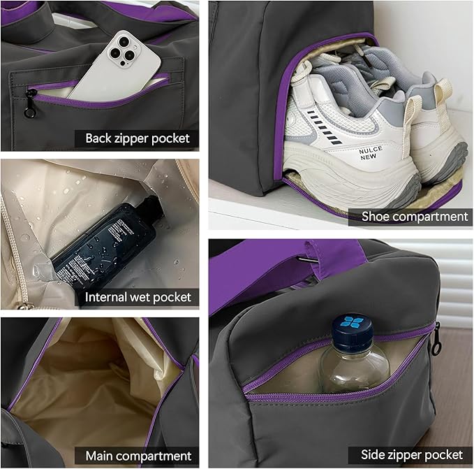 Small Gym Bag for Women Sports Duffel Bag with Shoes Compartment, Waterproof Travel Duffel Bag Carry on Bag Overnight Bag Weekender Bags for Workout Swimming Yoga Dance