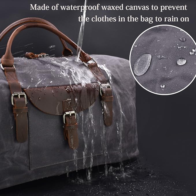 Oversized Travel Duffel Bag Waterproof Canvas Genuine Leather Weekend bag Weekender Overnight Carryon Hand Bag