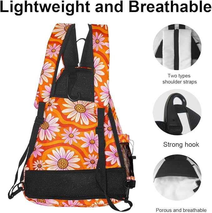 Pickleball Bag Daisy Flowers Orange Pickle Ball Backpack for Women Men Premium Lightweight Crossbody Sling Bag Sports Backpack for Pickleball Paddle Tennis