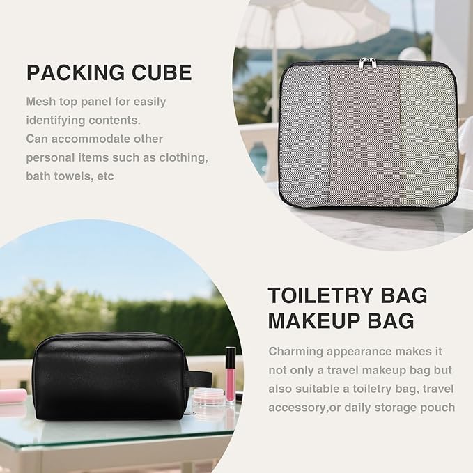 3-in-1 Leather Duffle Bag with Toiletry and Shoe Compartment, Weekender Overnight Gym Bag for Men and Women, Carry On Fits Most 15.6 Inch Laptops(Black)