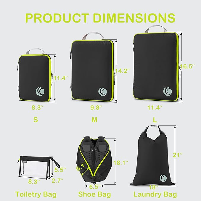 Cipway Compression Packing Cubes, Lightweight Travel Luggage Organizers with Shoe, Toiletry & Laundry Bags, Travel Essentials for Carry-on Suitcase (8 Piece, Black)