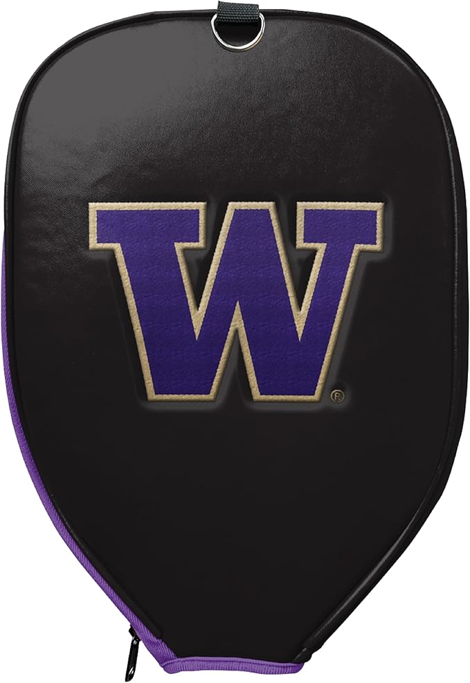 Officially Licensed Collegiate Pickleball Paddle Cover - Lightweight PU Leather Material - Durable Foam Interior Protection with Zippered Closure - Fits Most Paddles on the Market