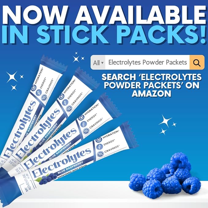 Zero Sugar Blue Raspberry Electrolytes Powder Packets (30 Pack) - All Natural Ingredients, Caffeine Free Energy for Refreshing Hydration - Vegan, Keto, Paleo - Sugar Free Electrolytes Powder No Sugar