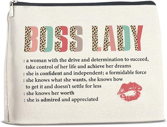 Appreciation Gifts Makeup Bag for Women, Boss Lady Gifts Inspirational Christmas Retirement Gift with Quotes for Leader Manager Coworker Cosmetic Bag with Zipper Travel Toiletry Pouch for Purse