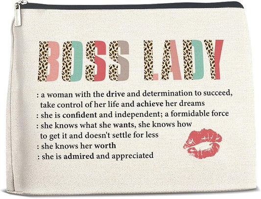 Appreciation Gifts Makeup Bag for Women, Boss Lady Gifts Inspirational Christmas Retirement Gift with Quotes for Leader Manager Coworker Cosmetic Bag with Zipper Travel Toiletry Pouch for Purse
