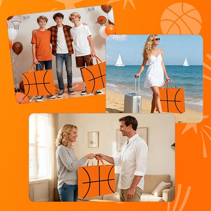 Liobelon Extra Large Basketball Gift Bags, Jumbo Party Favor Bag with Handle, Large Capacity Non-Woven Pouch for Sports Supplies, Picnic, Beach, Gift Storage, Birthday (4)