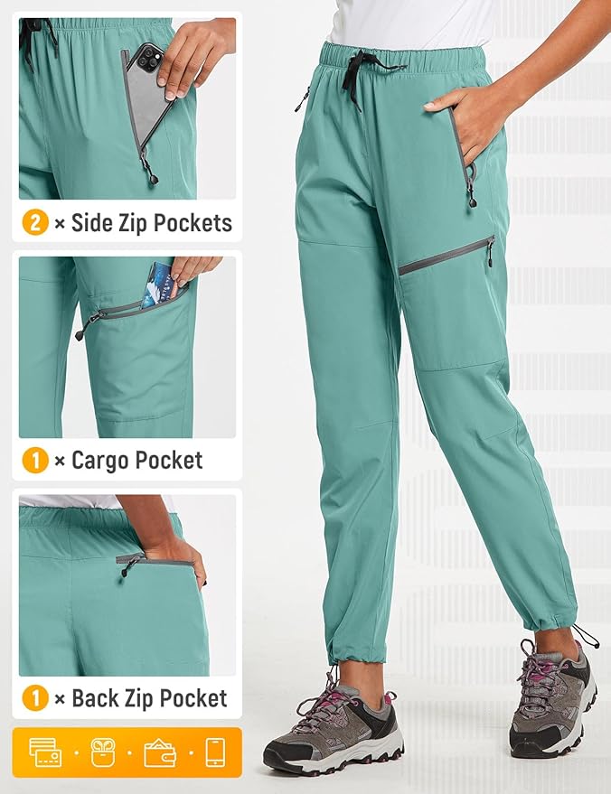 baleaf Women's Hiking Pants Quick Dry Lightweight Water Resistant Elastic Waist Cargo Pants for All Seasons