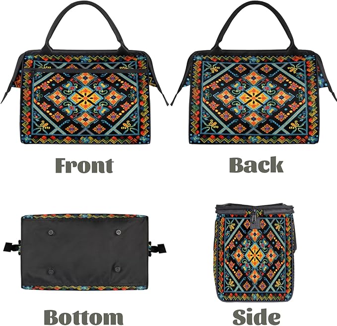Travel Duffle Bag, Carpet Flowers Pattern Aztec Overnight Weekender Tote Bag for Women Men Waterproof Carry On Luggage with Zipper Lightweight Sport Gym Bag for Traveling Yoga Camping Traveling Gifts
