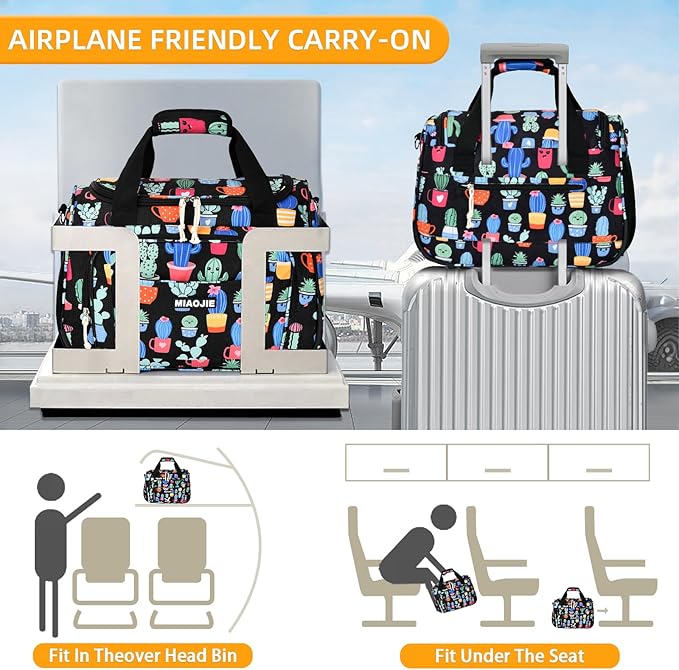 Underseat Carry On Luggage Lightweight Travel Tote Weekender Bag Overnight Duffle Bag for Travel, Travel Essentials Personal Item Travel Bag for Women, Corduroy Cactus-16Inch