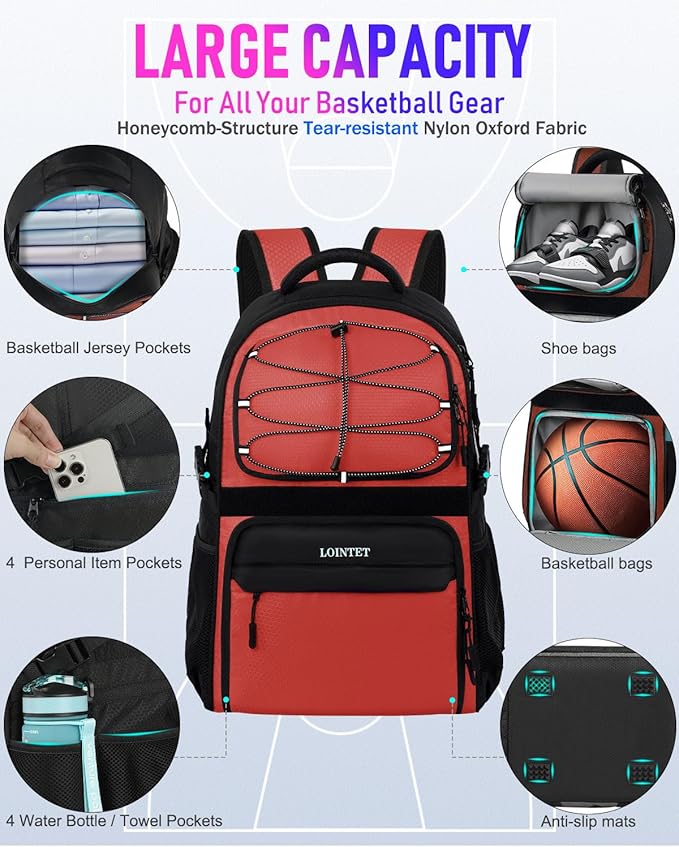 Basketball Bag Backpack with Ball Holder Shoes Compartment, Large Basketball Accessories Sports Bag