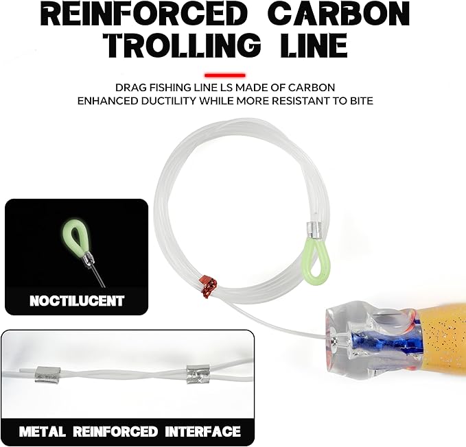 Set of 10 Pcs 9/8/6 Inch Trolling Lures - Marlin Tuna Mahi Wahoo Big Game Squid Skirted Deep Sea Offshore Fishing Lures Included Durable Hard Case