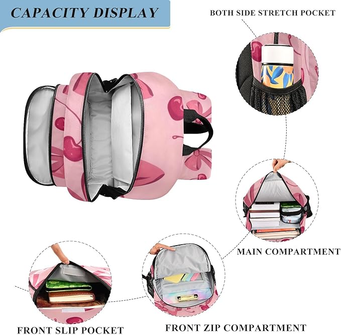 ALAZA Bow Cherry Pink Laptop Backpack Purse for Women Men School Bag 17 Inch Bookbag Student Boys Girls Travel Casual Daypack