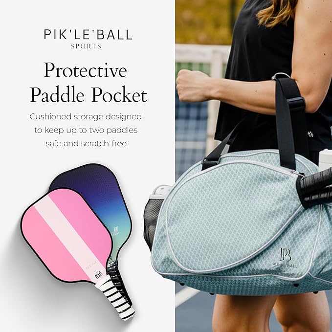 Pik’le’Ball Sport Premium Women's Pickleball Bag – Stylish and Versatile Sports Bag with Water Bottle Holder, Padded Paddle Pocket, and Spacious Design (fits 2+ Paddles!)