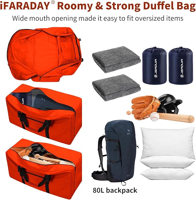 110L Extra Large Duffel Bag 32.5 inch Travel Duffle Bag lightweight Luggage Storage Bag for Outdoor, Camping, Sport-Orange