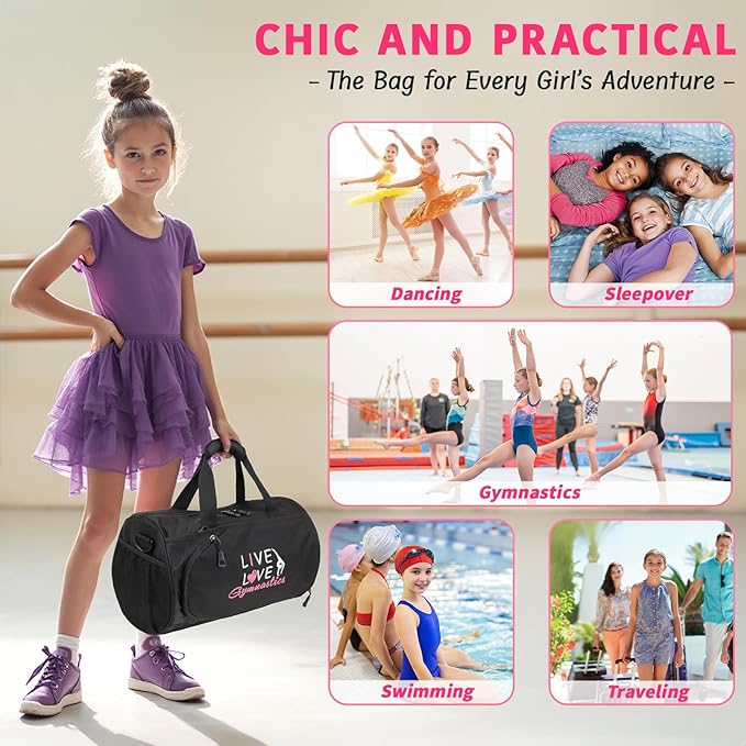 kilofly Girl's Ballet Dance Sports Gymnastics Gym Duffel Bag Travel Carry On