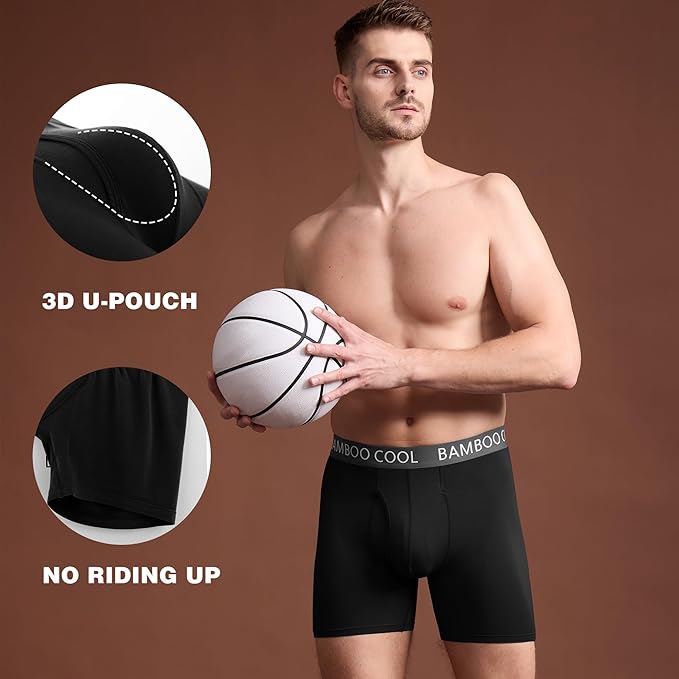 BAMBOO COOL Men's Ultra ComfortSoft Underwear, Moisture Wicking & Breathable No Ride Up Boxer Briefs with Fly, Multipack