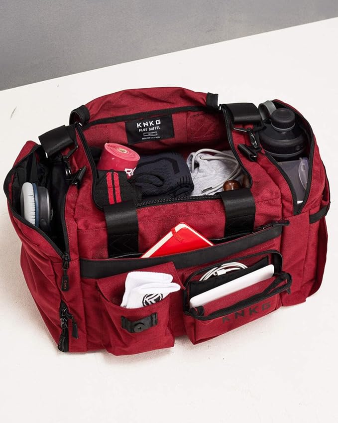 KNKG PLUS 63L Large Duffel Bag – Spacious, Durable Gym Bag with Dual Shoe Storage, Multiple Compartments & YKK Zippers for Fitness & Travel - Redwood (Redwood, Small 33L)