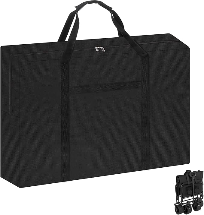 Klmnop Folding Wagon Cart Storage Bag, Water Resistant 32 Inch Cover for Outdoor Camping Garden Cart, 600D Heavy Duty Dustproof Protective Zipper Bag for Garden Carts and Strollers(Black)