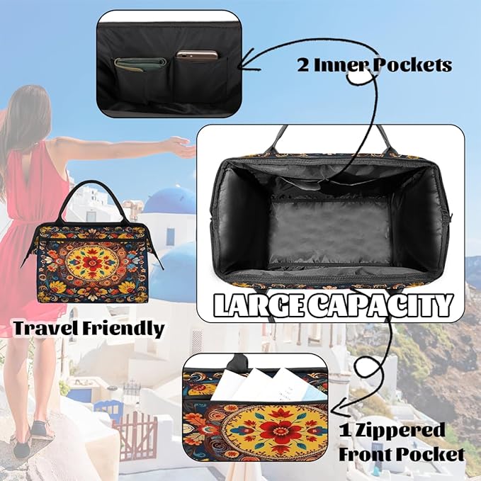 Travel Duffle Bag, Ethnic Florals Mandala Overnight Weekender Tote Bag for Women Men Waterproof Carry On Luggage with Zipper Lightweight Sport Gym Bag for Traveling Yoga Camping Traveling Gifts
