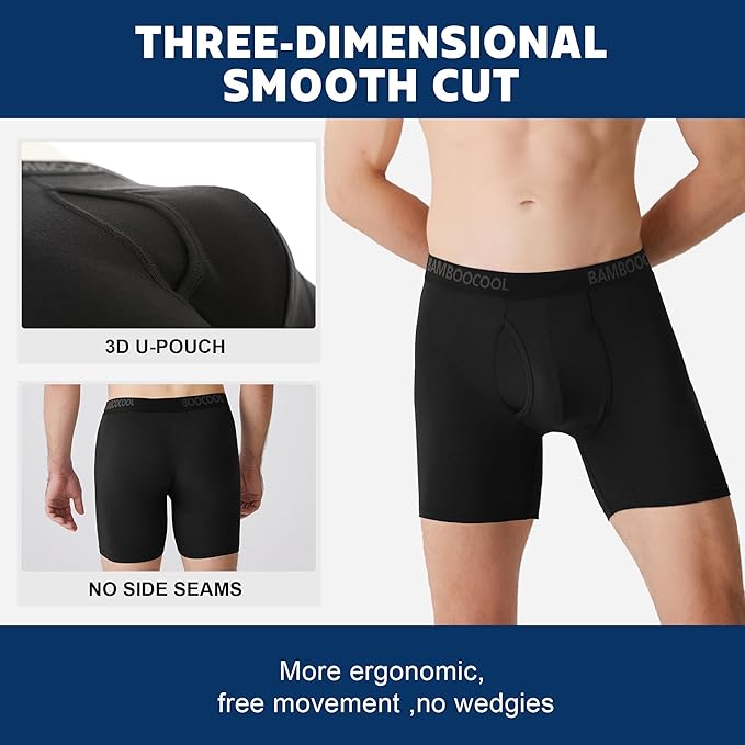 BAMBOO COOL Men's Underwear Breathable Boxer Briefs with Fly Moisture-Wicking Lightweight Underwear 7-Pack