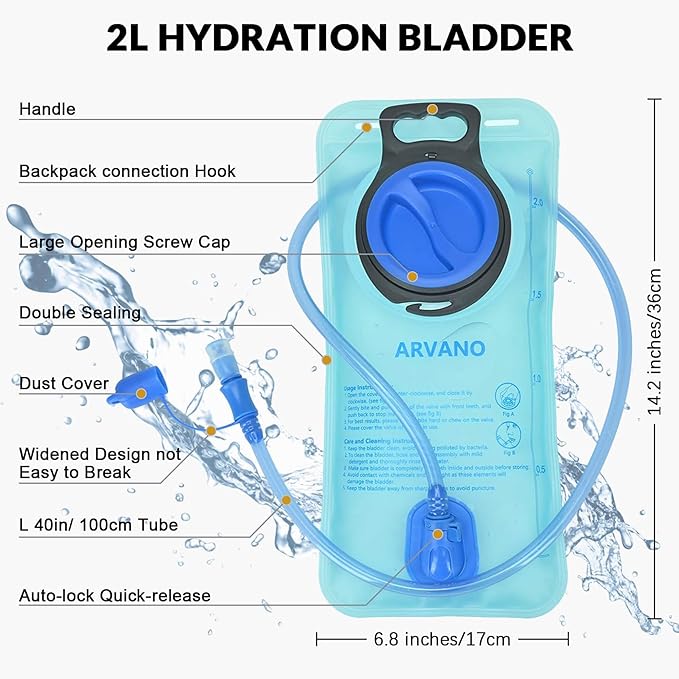 Arvano Hydration Backpack, Lightweight Hydration Pack with 2L Water Bladder, 6L Water Backpack for Men Women Cycling, Hiking, Mountain Biking, Skiing