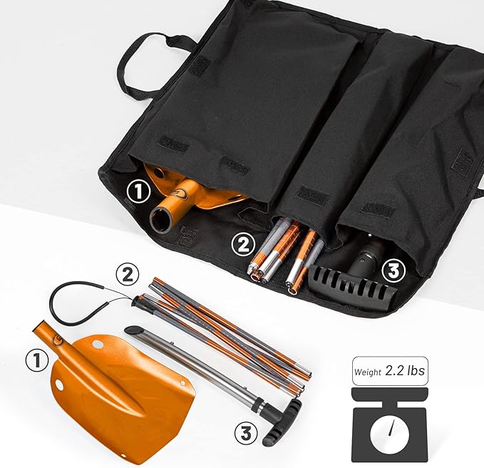 G2 Avalance Kit: Lightweight Aluminum Alloy Snow Shovel with Snow Probe and Storage Bag, Folding Design, Easy to Storage and Carry (Orange)