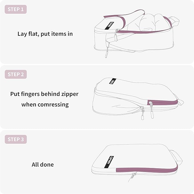 Cipway Compression Packing Cubes for Travel Ultralight Expandable Packing Organizers for Carry on Luggage (Mauve Pink 3 Set)
