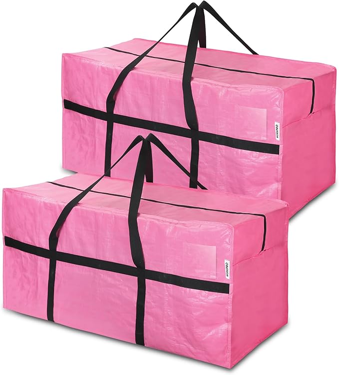 WORKPRO 2-Pack 66 Gallon Extra Large Moving Bags with Zippers, Carry Handles, Heavy-Duty, Water-Resistant Storage Totes for Moving & Space-Saving Organization, Pink