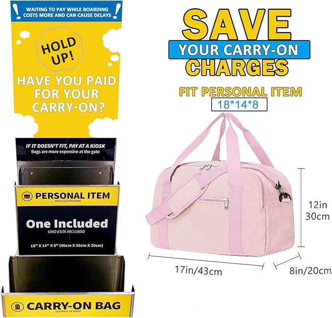 18" Small Carry on Bags for Airplanes with Laptop & Wet Compartment Underseat for Spirit Airlines Personal Item Travel Bag 18x14x8 in Duffle Gym Bag for Women Men