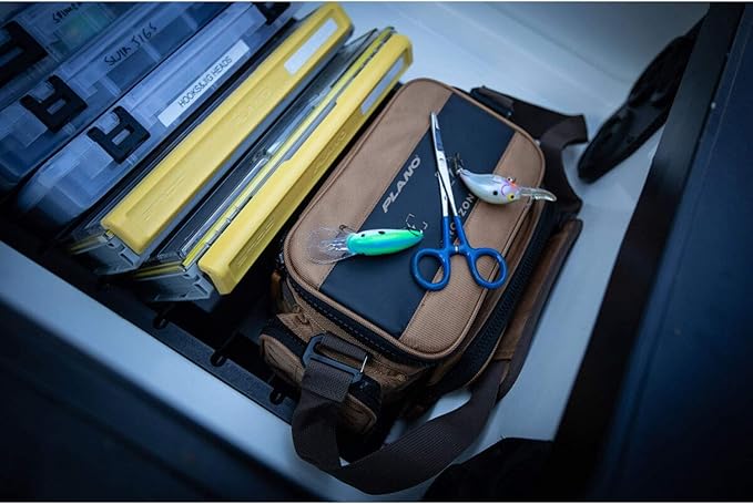 Plano Guide Series Tackle Bag | Premium Tackle Storage with No Slip Base and Included stows, Khaki with Brown and Black Trim